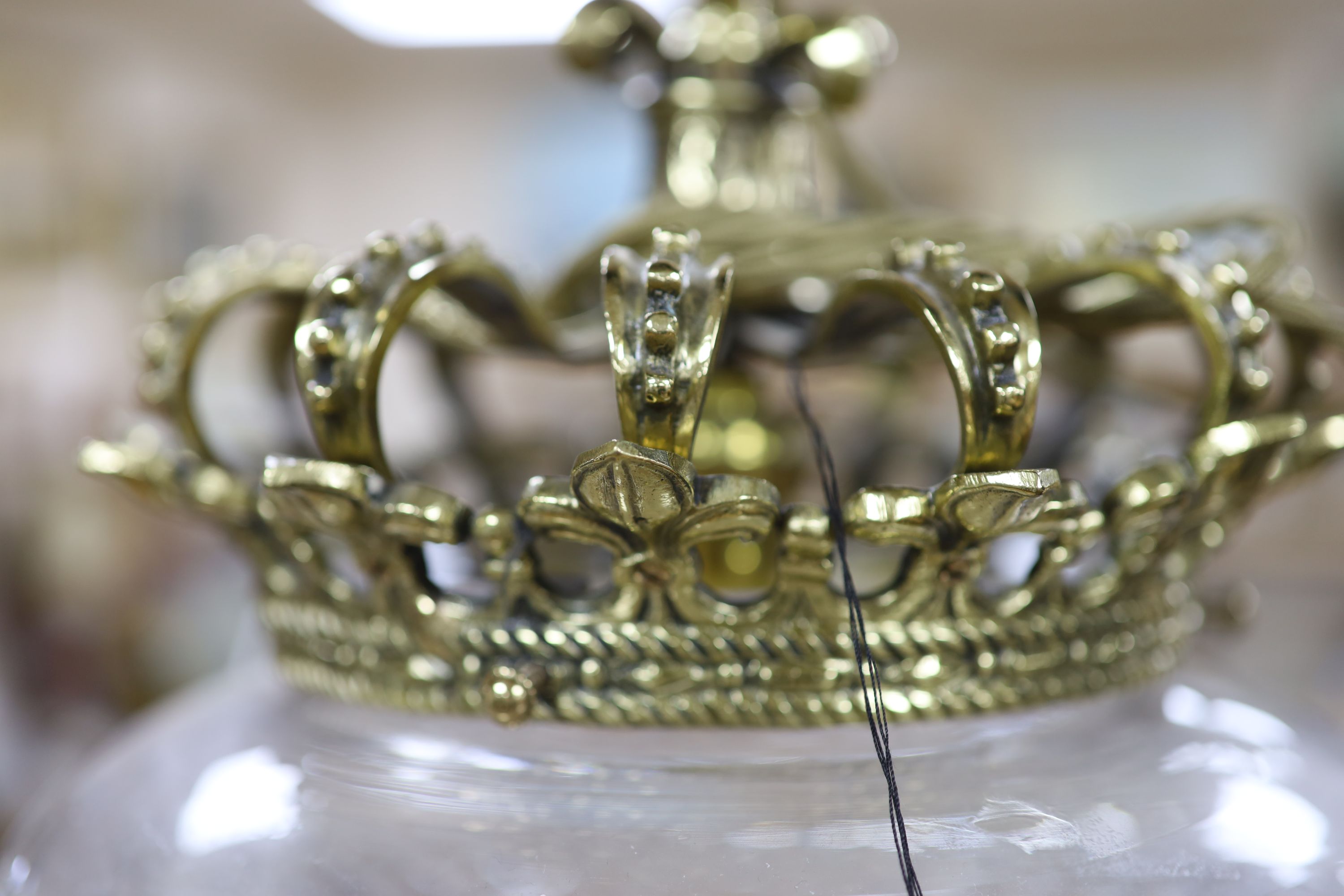 A cut glass and brass plaffonier